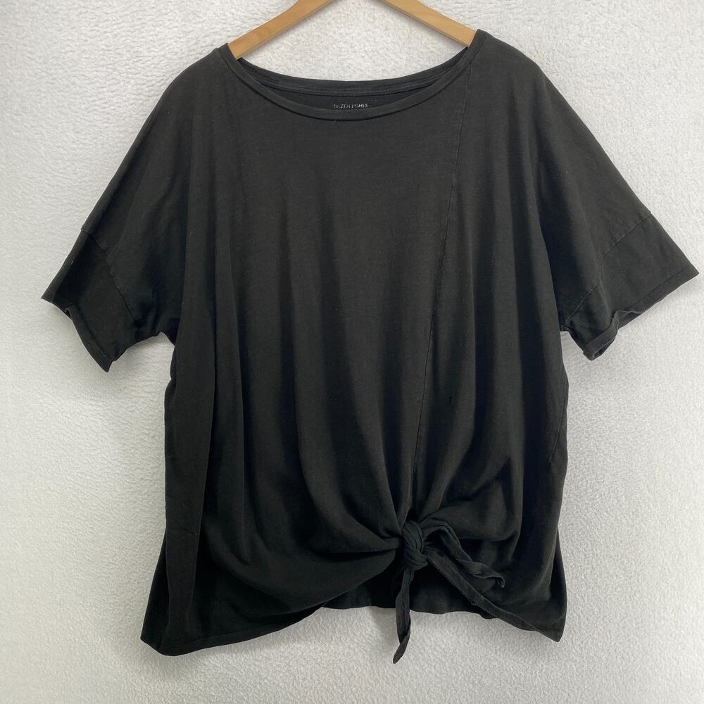 EILEEN FISHER Top XL Slub Organic Cotton Jersey Knot Tie Dolman Sleeve Black